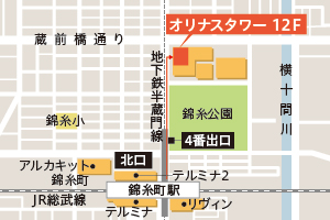 会場への地図、錦糸町駅から四ツ目通を北へ約500m